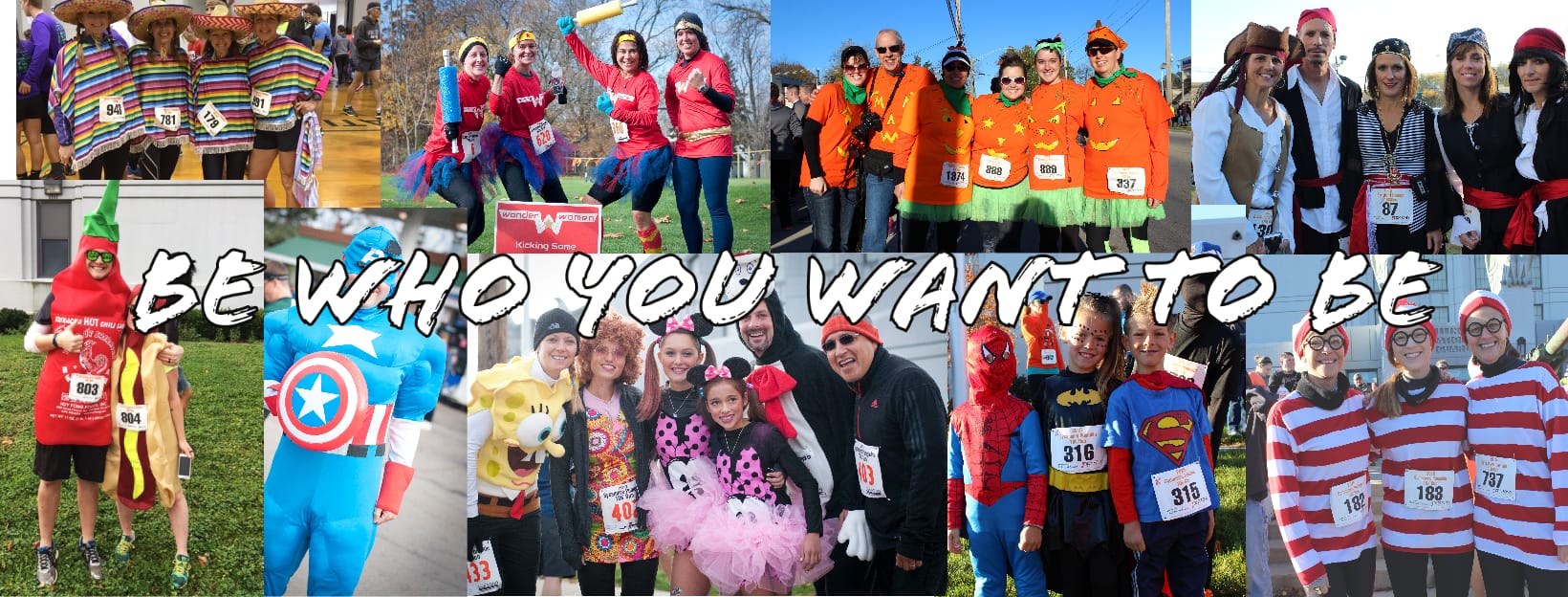 Be who you want to be photo collage of people dressed up for halloween events