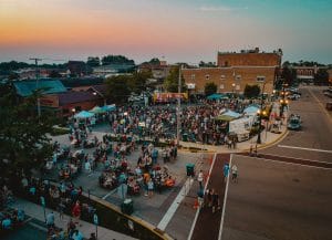 Drone shot of downtown sycamore event