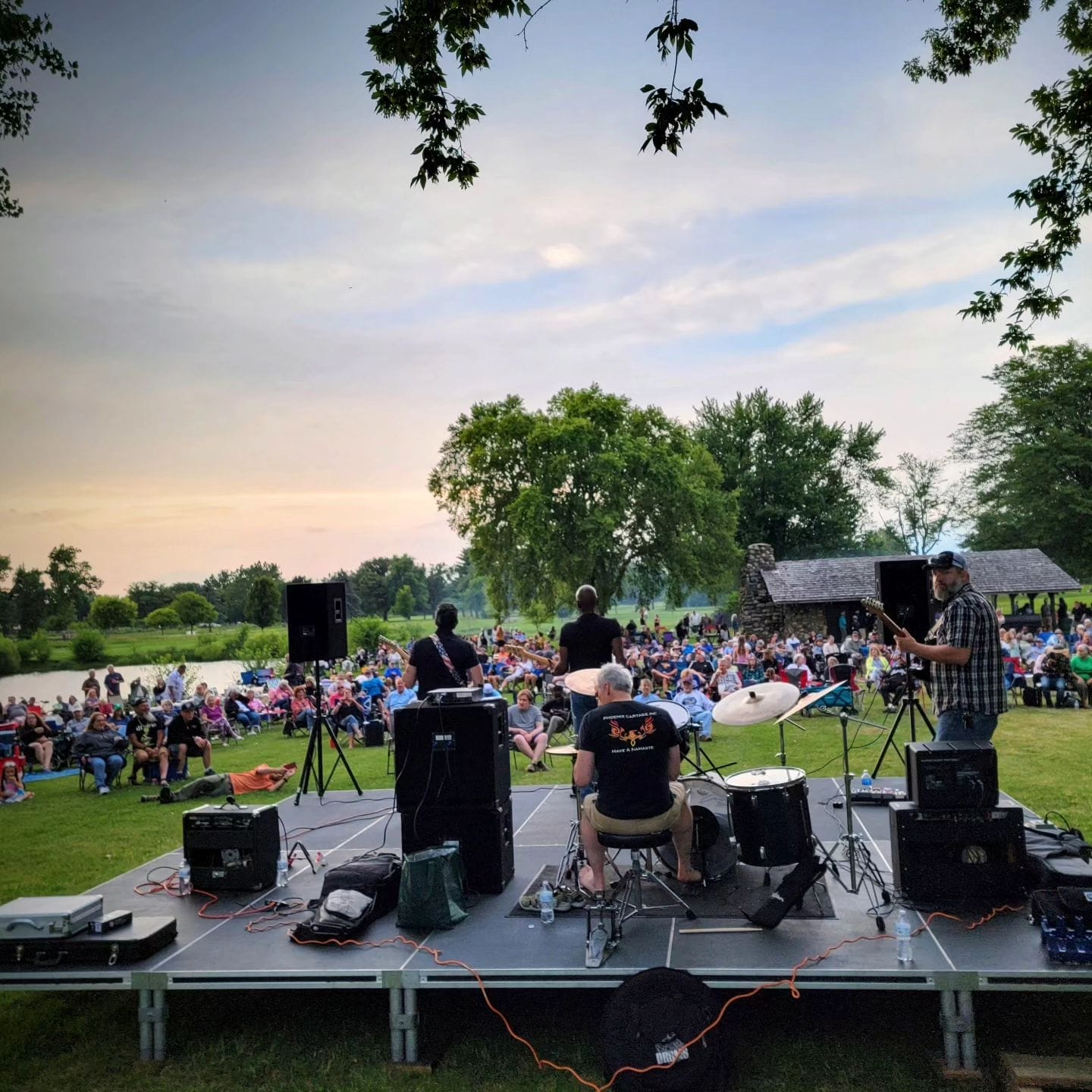 Concert in park from behind band